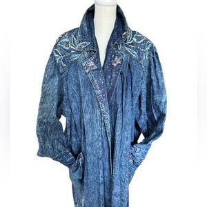 Vintage Acid Wash Oversized Denim Rhinestone Embellished Coat